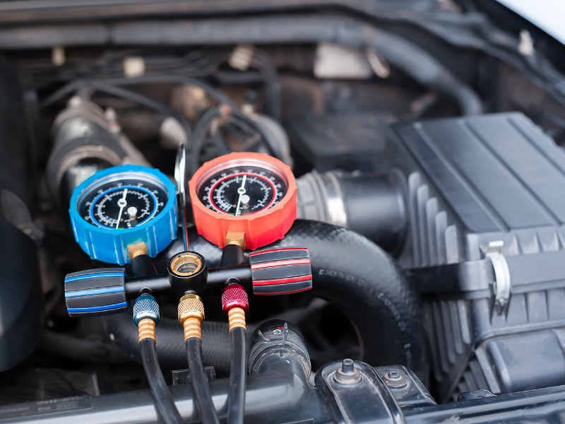 Auto air-conditioning testing unit attached to radiator
