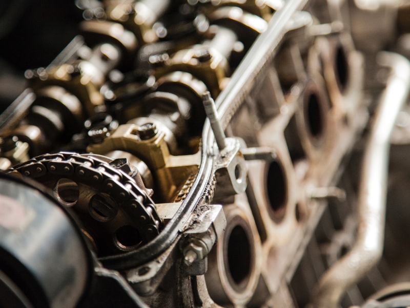 Closeup of the gears on a vehicle engine