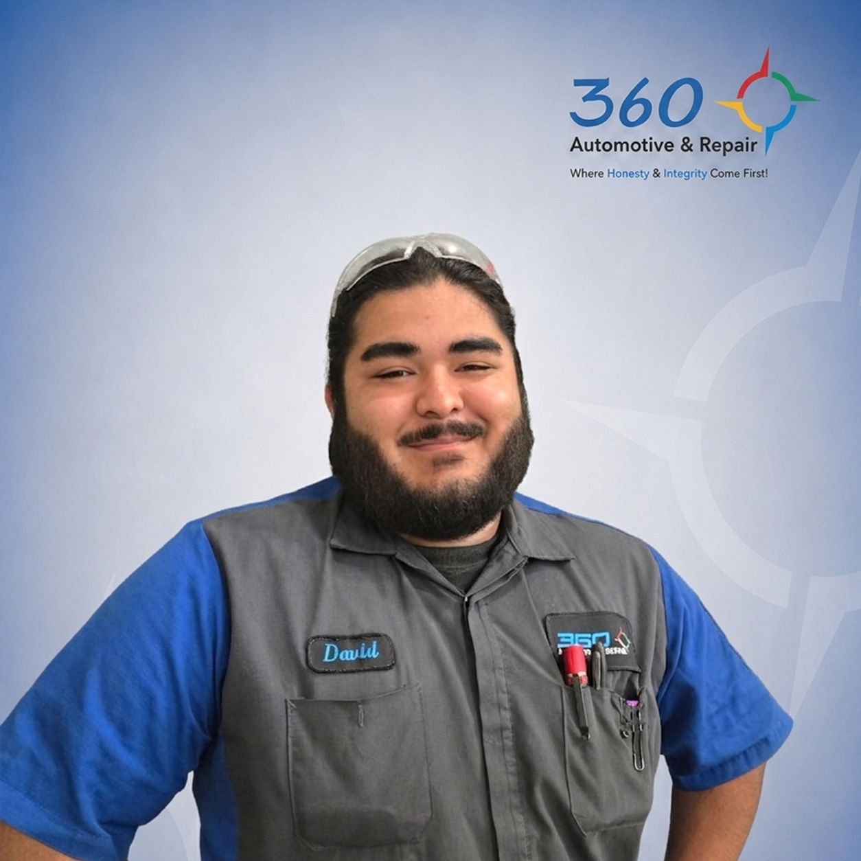 David, smiling automotive technician at 360 Automotive & Repair