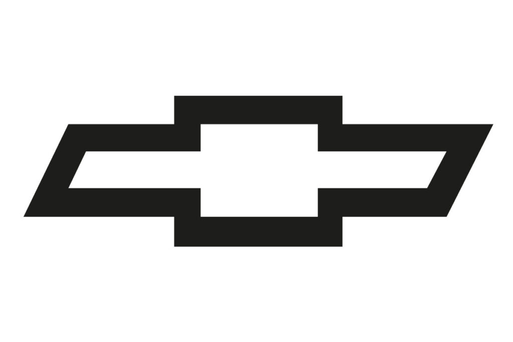 Black Chevrolet bowtie logo on white background